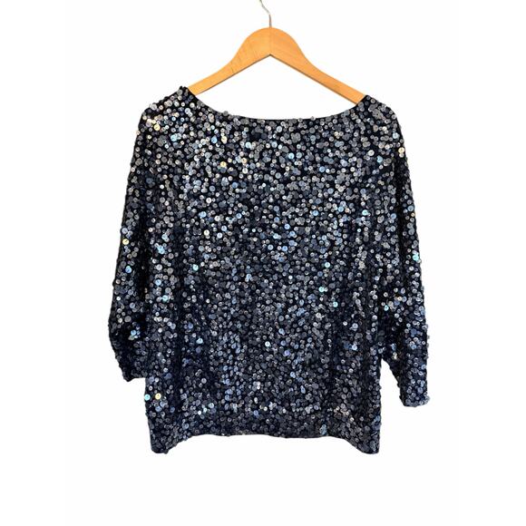 J.Crew 100% Wool Sequin Blouse Sweater 3/4 Sleeves Dark Blue, Navy Size Medium - Picture 5 of 9